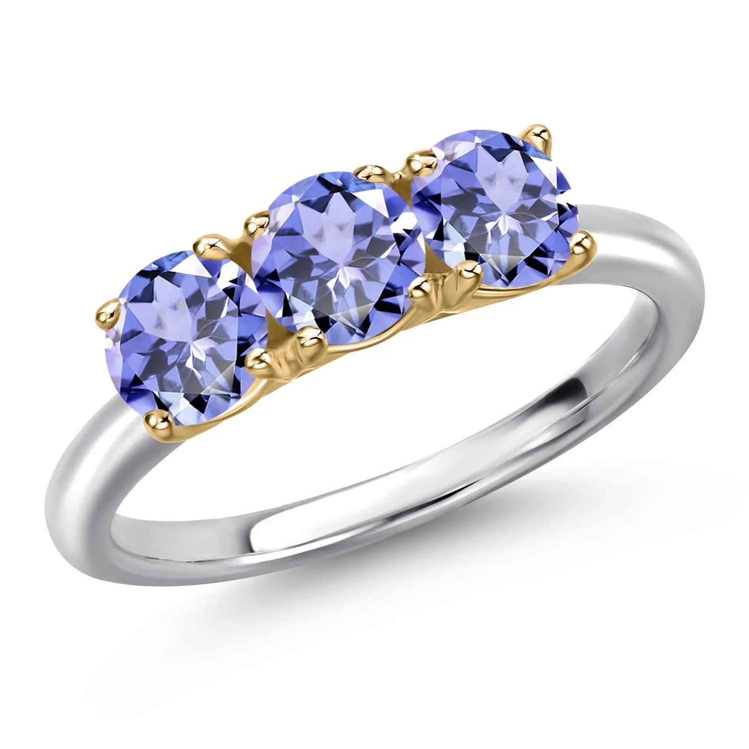 925 Silver and 10K Yellow Gold Blue Tanzanite Engagement Ring For Women | 1.38 Cttw | Round 5MM | Gemstone December Birthstone