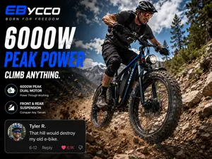 EBycco EB7PRO Peak 6000W  Dual  Motor Ebike for Adults Electric Tire Bike 52V 32AH, Max 40-45 MPH, 100 Miles Long Range, Hydraulic Disc Brake, 24"/26" Fat  Offroad Hunting E-Bike, Full Suspension Electric Bicycle,father'sdaygifts,campingessentials,camping