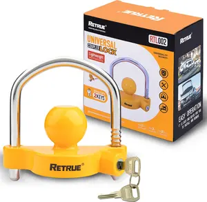 RETRUE Universal Coupler Lock Trailer Locks Ball Hitch Trailer Hitch Lock Adjustable Security Heavy-Duty Steel Fits 1-7/8 Inch, 2 Inch, 2-5/16 Inch Couplers, Yellow