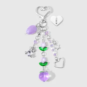 1 piece sweet, cute, refined, fashionable purple series charm featuring a heart bear, flowers, peach, and stars; DIY keychain/bag pendant/water bottle/phone charm; includes “heart sticker accessory”; suitable for girls’ everyday wear and as a holiday gift