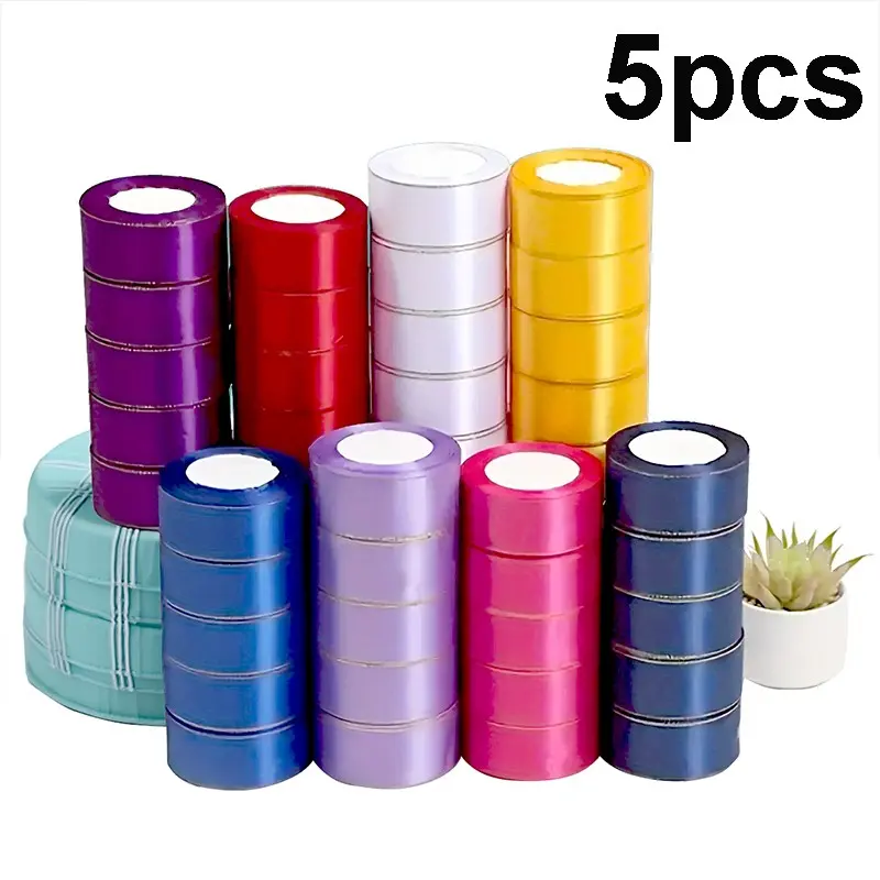 5-Pack Satin Ribbon 1.5 Inch Wide X 25 Yards Long, Edges, Perfect for Gift Wrapping, Creative Gift Packaging, Gift Box Packaging, DIY Crafts, Christmas Decorations, Gift Wrapped, Gift Wrapping Supplies