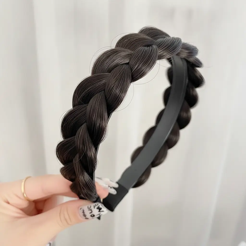 Chunky Wide Braided Headband for Women - Natural Realistic Fishtail Braid Wig Headband Bohemian Synthetic Hair Accessory for Instant Volume