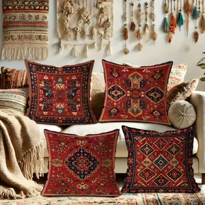 Bohemian Style Pillow Covers Set, Single-Sided Print Decorative Pillows, 45x45cm, Short Plush Material, Hidden Zipper, Indoor & Outdoor Use