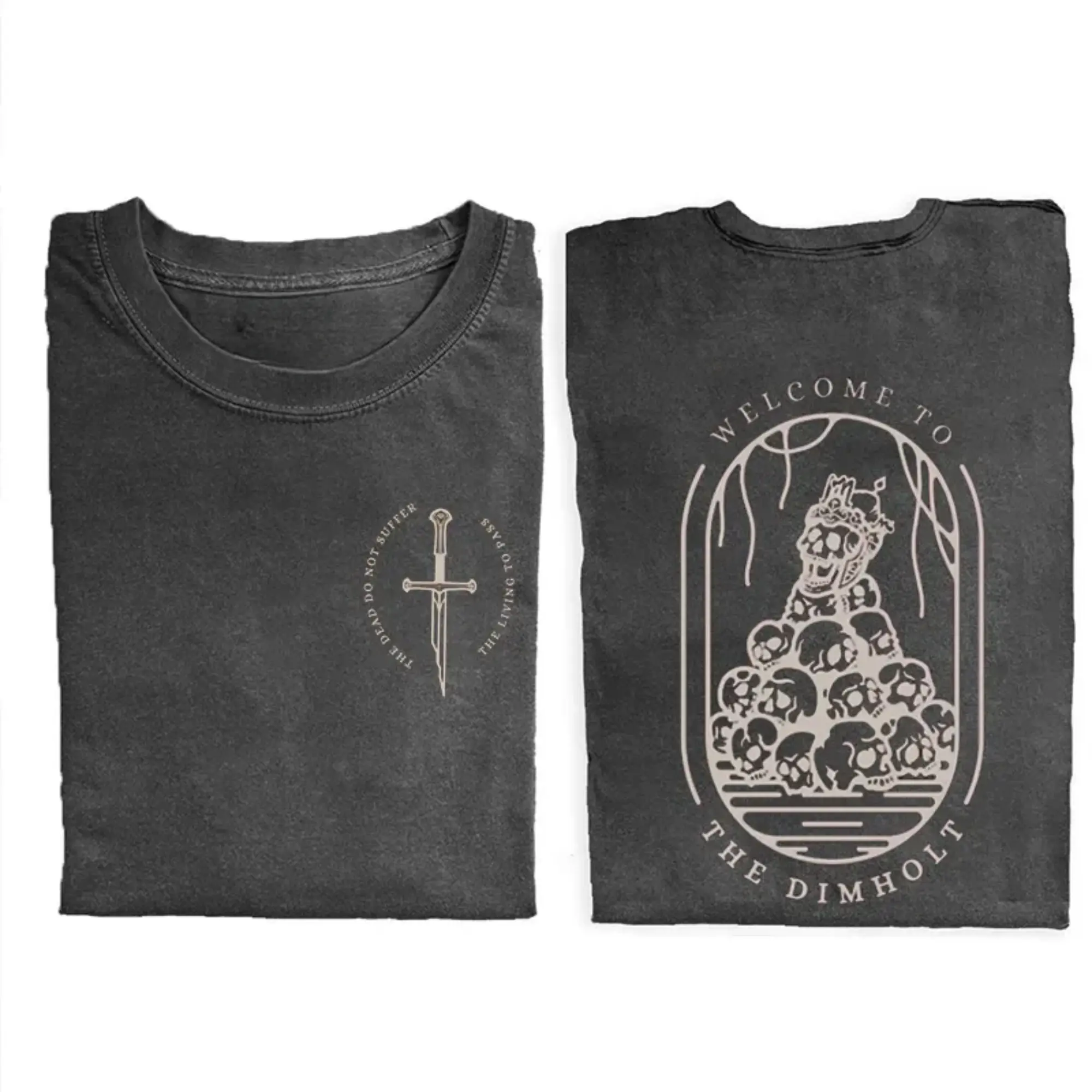 Gildan Men's JRR Tolkien T-Shirt, Vintage "Dimholt" Aragorn Double-Sided Graphic, Casual Streetwear Movie Apparel, Tshirt