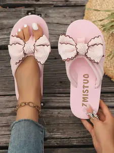 Women's Cute Bowknot Decorated Thick Sole Sandals, Casual Comfortable Breathable Beach Vacation Shoes, Boho Style Daily Wear