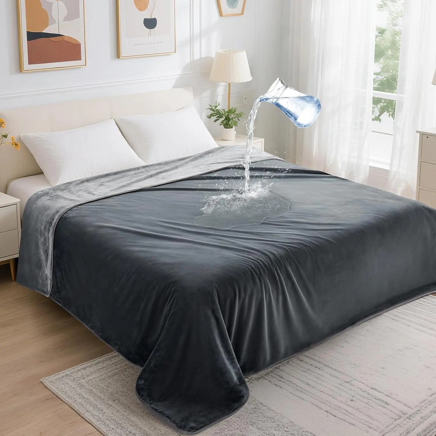 Blanket for Bed: Reversible Soft Flannel Love Blanket 60" x 80", Bed Blanket for Couples Washable, Spill-Proof  Throw Blanket for Couch, Sofa Protect, Camping, Travel, Grey