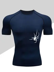 Men's Dragon Print Compression T-Shirt, Workout Rash Guard, Quick-Dry Breathable Stretch Fabric, Tight-Fitting Short Sleeve Top for Fitness and Outdoor Activities