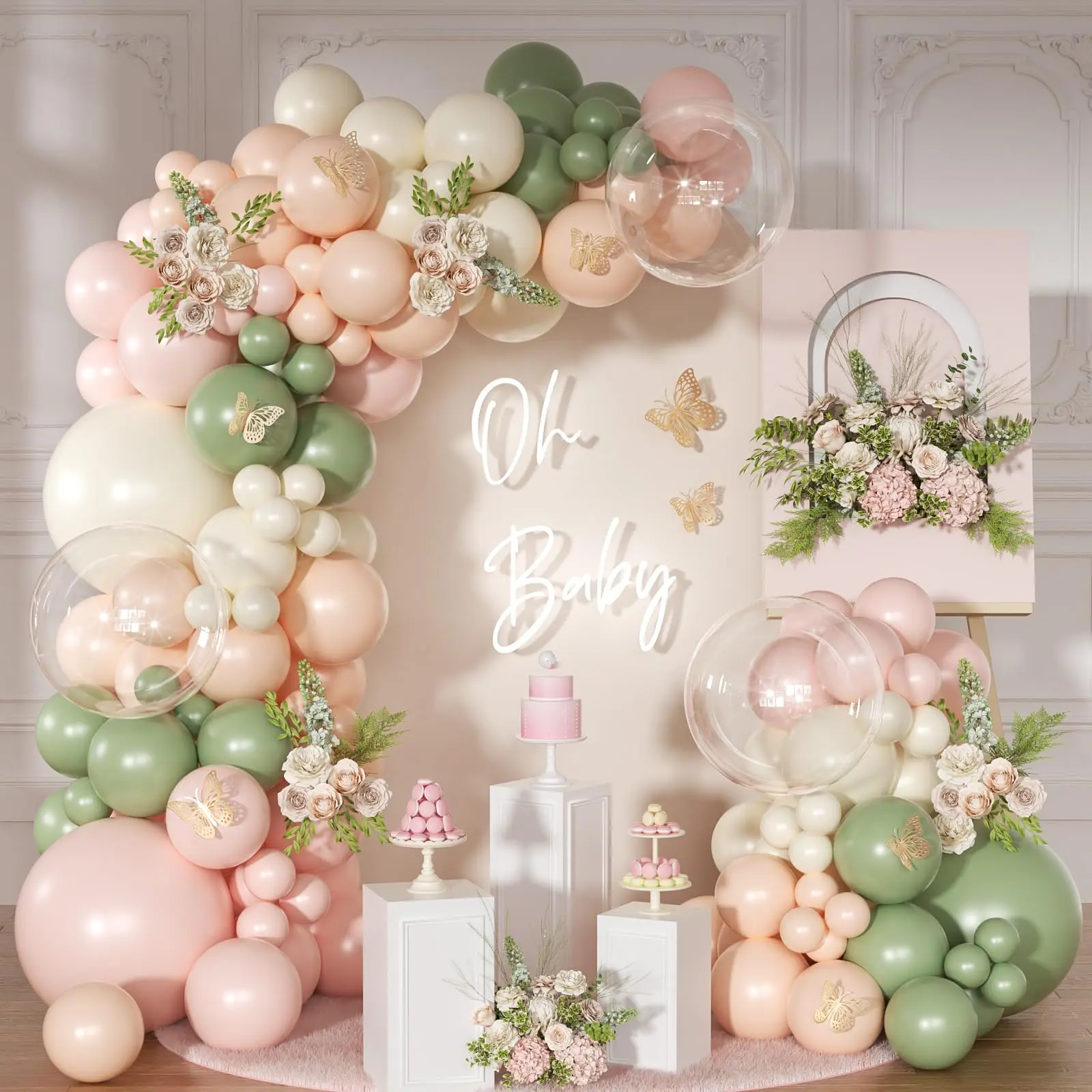 Pink and Sage Green Balloon Arch Kit 131PCS Dusty Pink Green White Balloons Garland for Wedding Birthday Shower Decor