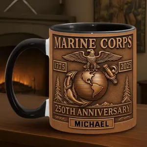 Personalized Proud Marine Corps Accent Mug, 250th Anniversary American Mug for Father's Day, Military Veteran Mug Gift for Him, America 1776 mug, Celebrate 250 Years of America USA Anniversary, Semiquincentennial Souvenir