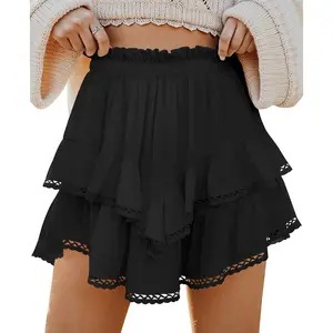Womens Flowy Ruffle Shorts High Waist Pleated Mini Skirts Casual Boho Ruffle Tiered Skorts Cute Versatile Fashion Shorts