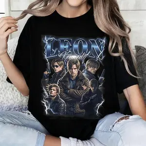 100% Cotton Casual Style T-Shirt Leon Kennedy Character Design For Fans Of Resident Evil Series Perfect For Gaming Events And Everyday Wear Ideal Gift For Video Game Enthusiasts And Horror Movie Lovers