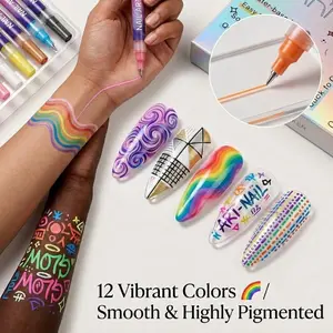 12-Color Nail Art Doodle Pen - Smooth, Quick-Drying Acrylic Nail Care Tool for Mom, Ideal for Adults' DIY Cuticle Care, 3D Dot Embroidery, MMA Acrylic Stitching, Home & Salon Manicure Supplies, Beauty Products, Mom Stuff Floral Floral