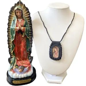 Virgen de Guadalupe statue 9” with a free leather virgen necklace religious gift