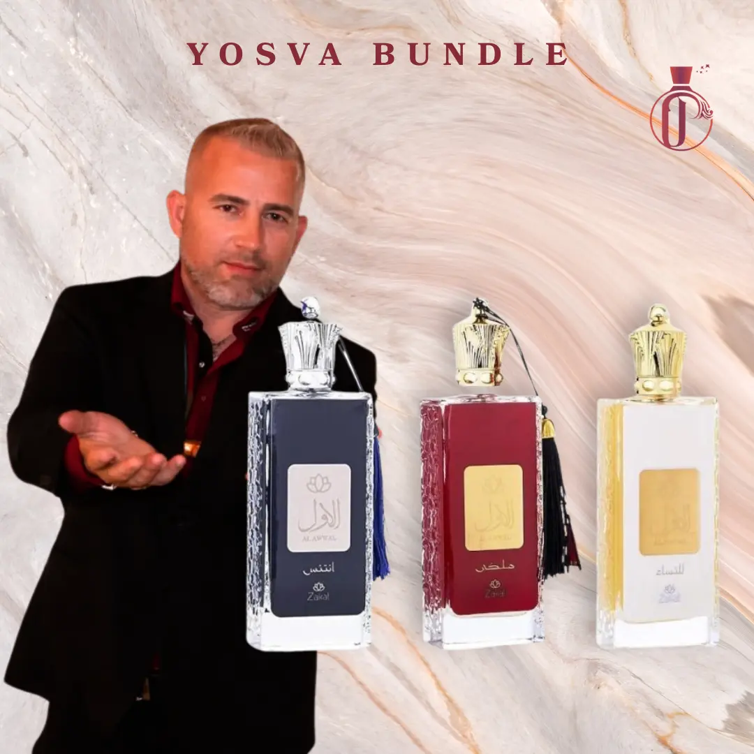 Yosva Bundle | Zakat Parfums | Al Awwal | Nisae Blanco + Malaki Rojo + Blue | Unisex Fragrance | 100 ML - 3.4 OZ | Eau De Parfum | Crisp Cedarwood - Amber & Clean Musk