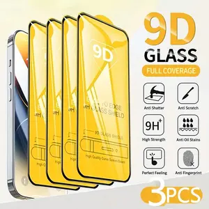3pcs Full Cover 9D Tempered Glass for iPhone Series, Anti-Scratch & Fingerprint Resistant, Ultra HD Glossy Finish, Case Friendly Design