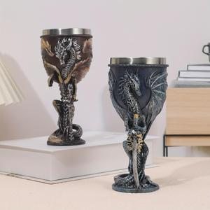 dragon & sword design wine cup, 1 count gothic style medieval wine glass, stainless steel drinking cup for bar, party, club and home use