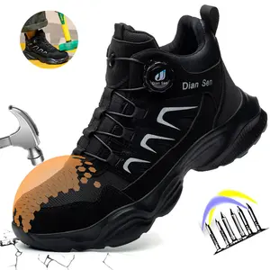 Men Rotary Buckle Work Boots Puncture-Proof Anti shock Work Shoes Steel Toe Safety Boots Industrial Indestructible Boots