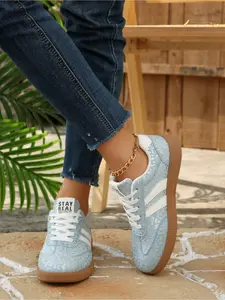 Vintage Leopard Print Sneakers, Pink/Blue, Comfortable Shoes for Commute & Shopping