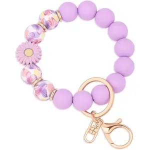 Silicone Beaded Wristlet Keychain,Key Ring Bracelet Key Chain Cute Car Keychains for women