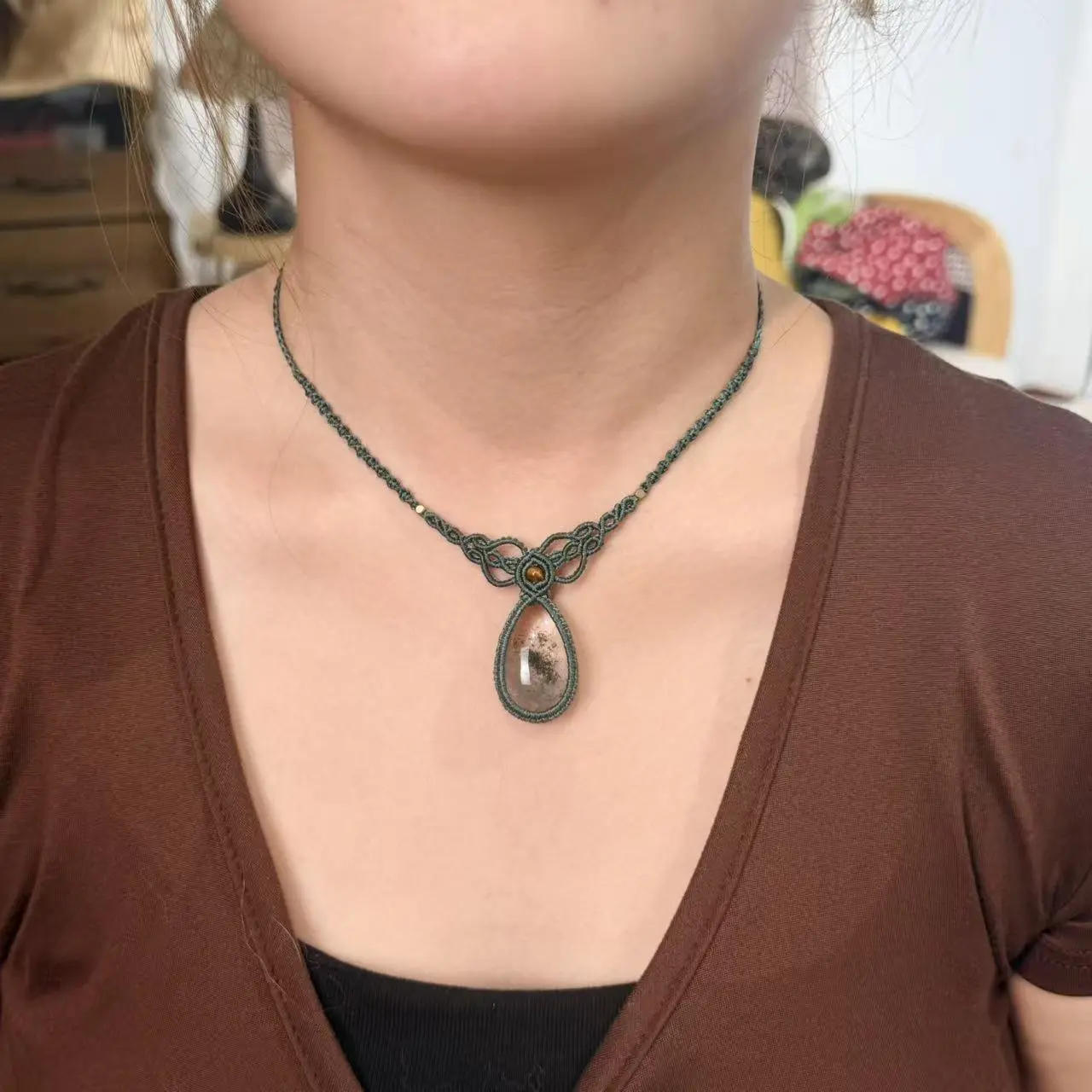 Phantom Quartz Necklace Macrame Handcrafted Unique Gift Boho Ethnic Minimalist Jewelry Stone of Magic Made to Order