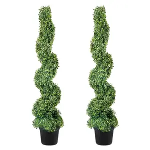 VEVOR 2 pcs. Artificial Boxwood Tower Topiary Spiral Artificial Plant 122cm high Decorative Plant Green Plastic PE Iron Topiary Plants incl. 10 pcs. Replacement Leaves