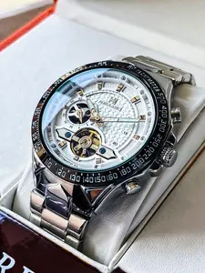 Men's Fashion Mechanical Watch, Fashion Watch with Rotating Watch Bezel Design, Trendy Watch for Men with Box