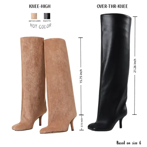 Women's Wide Calf Elegant Knee-High Stiletto Boots - Artificial Leather Plain, Slip-On Pull-On, Composite Bottom, Riding Style, Formal Fall Winter Casual Footwear, Shoes for Women, Black Shoes, Footwear Fashion