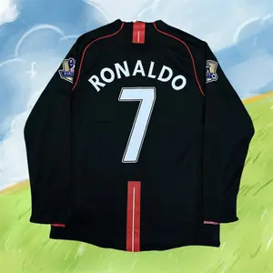 2007 2008 Away Retro Black No.7 Ronaldo Long Sleeved Soccer jersey
