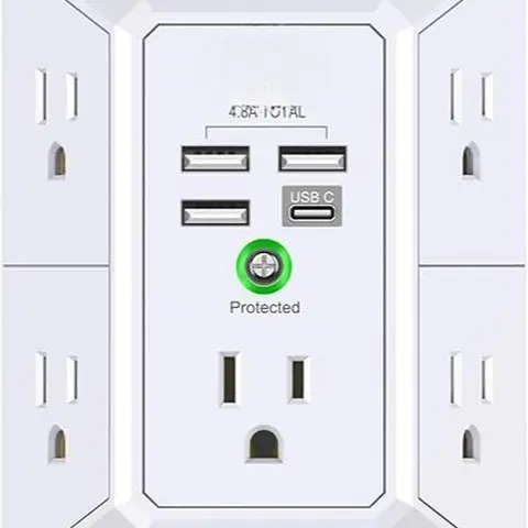 Multi Plug Outlet Surge Protector with Night Light PowerUI Wall Charger 3 USB 3 Sided Power Strip for Wall Mounted ETL Listed Multiple Sockets