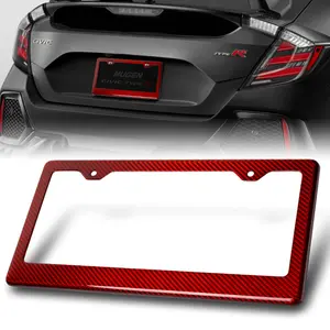 1 X Type-1 Real Red Carbon Fiber License Plate Holder Cover Frame Front & Rear licenseplateframes