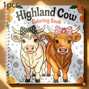 Cute Highland Cow Coloring Book for Adults, Cottagecore Aesthetic, Spiral Bound, Thick Paper, Stress Relief Gift