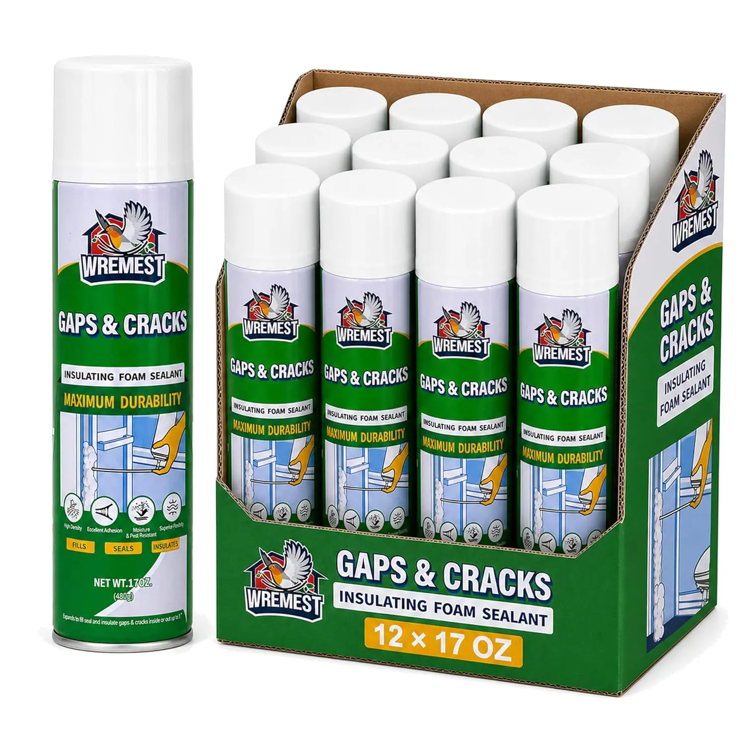 Foam Sealant, Gaps and Cracks Spray Foam Sealant, Polyurethane Expanding Filler Insulation, Pest & Rodent Block Foam, Indoor/Outdoor Use,Off-White, 17oz/120z