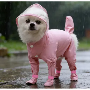 Waterproof Full Coverage Dog Raincoat With Reflective Strips, Anti-Slip Shoe Covers And Carrying Bag, Blue Puppy Rainwear, Suitable For Outdoor Travel, An Ideal Gift For Dogs/With this raincoat, the furry kids can run freely in the rain.  dog accessories