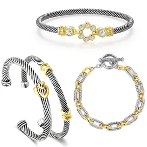Aprilery 4PCS Two-Tone Twisted Cable Bracelet Set Elegant Knot Design Chic Cuff Jewelry Eye-Catching Gift for Women Trendy Stack Bangle Stretch Wrist Bangle