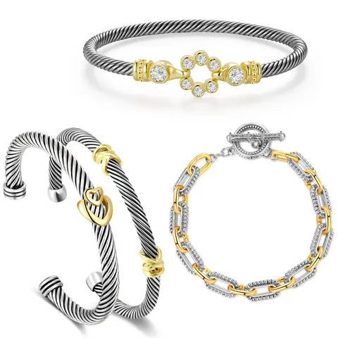 Aprilery 4PCS Two-Tone Twisted Cable Bracelet Set Elegant Knot Design Chic Cuff Jewelry Eye-Catching Gift for Women Trendy Stack Bangle Stretch Wrist Bangle