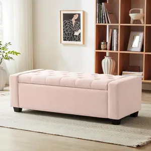 Ottoman with Storage, Storage Ottoman Bench with Safety Hinge, Upholstered Storage Bench with Seating for Bedroom, Living Room, Holds up to 330 lb