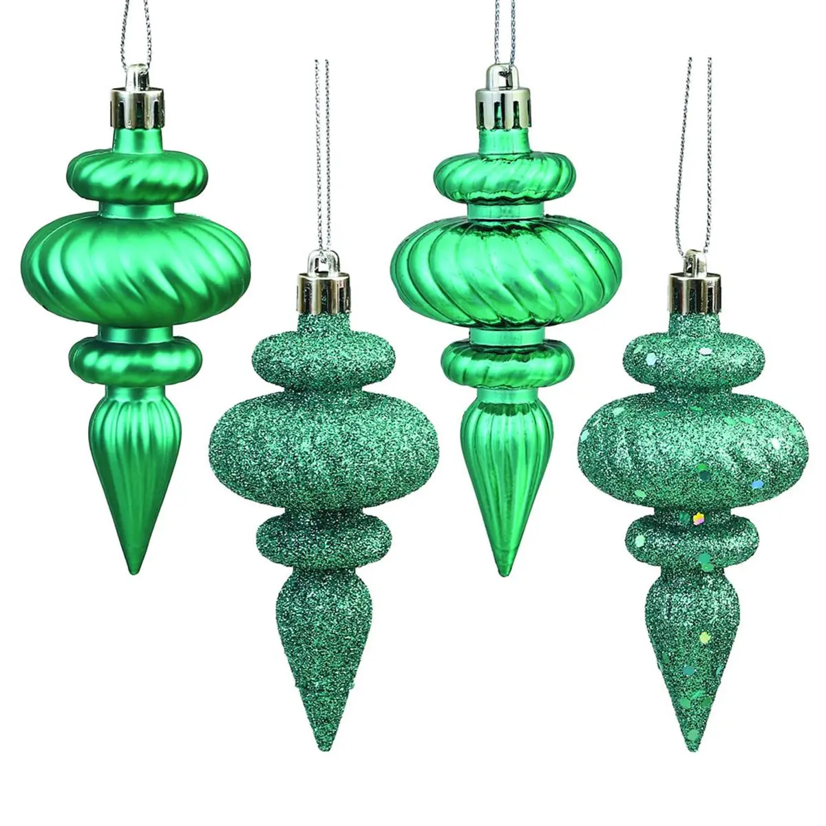 212 MAIN Teal Christmas Plastic Finial Ornaments Decor - 4-Finish Assorted, 4 in., 8 Per Box