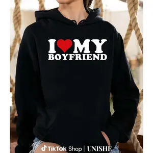Unisex Matching Long Sleeve Hoodies – Couple Gift Set with Heart Graphic Saying "I Love My BF"