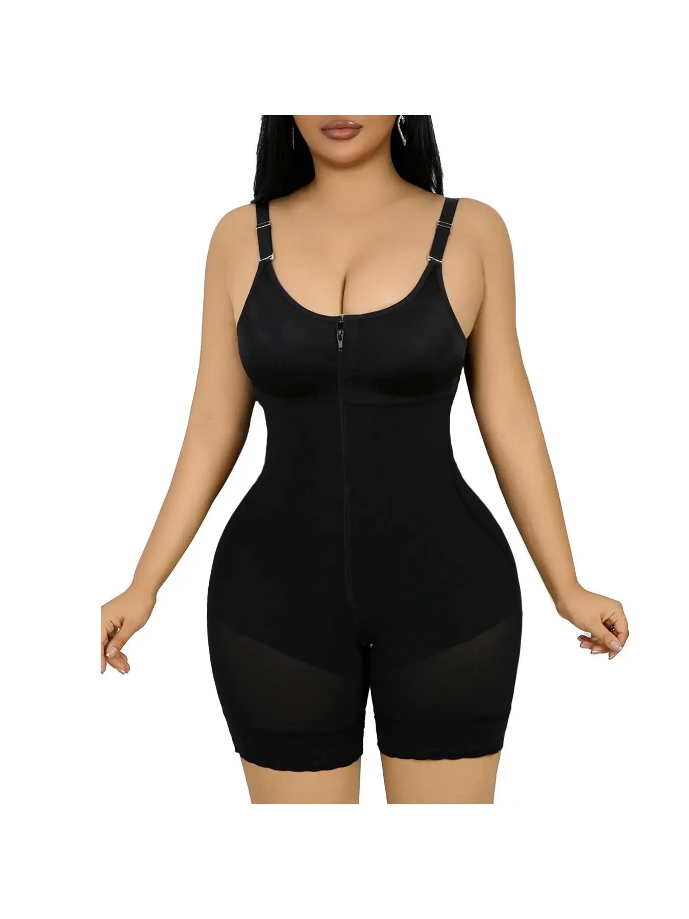 shapewear Tummy Control Butt Lifter Shaper with Zipper Crotch detachable shoulder strap Fajas Colombianas Black Friday Minimalist Comfort Black Bodysuit Compression Waist Trainer Shapewear Adjustable V-Neck Vest
