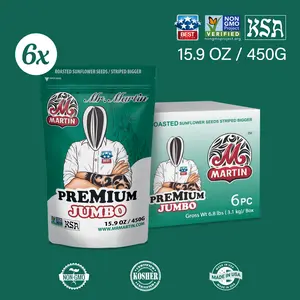 Mr. Martin Freshly Roasted Unsalted Premium Jumbo Stripped In-Shell Sunflower Seeds - Pack of 6