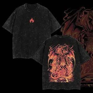 Pokemon "Charizard" Vintage Unisex Oversize Anime Manga Acid Washed Heavyweight Cotton T-shirt, graphic tee,anime lover , outfits men Oversized Vintage Washed T-Shirt, Heavyweight Cotton Shirt, Regular Comfort Fabric