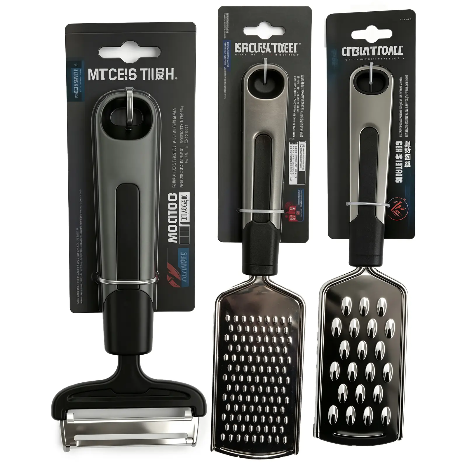 3Pcs Multifunctional Stainless Steel Kitchen Grater Peeler Set, Coarse & Fine Cheese Grater Zester with Soft‑Touch Non‑Slip Handle, Vegetable Fruit Shredder Peeler for Parmesan Cheese Garlic Ginger Lemon Chocolate, Daily Cooking Prep Tool for Home Kitchen