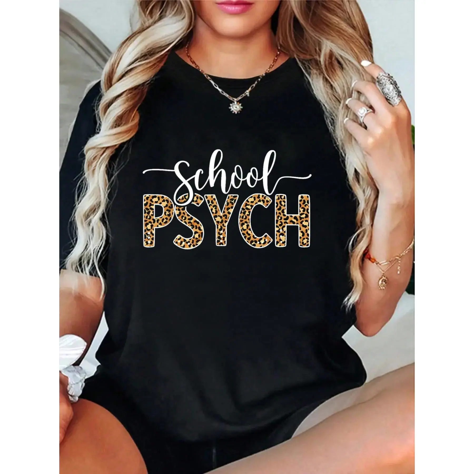 100% Cotton School Psych School Psychologist School Psychology T-Shirt Summer, Cotton, Casual, Short Sleeve, Graphic Tee, Soft, Breathable, Loose Fit, Streetwear, Daily Wear, T-Shirtt