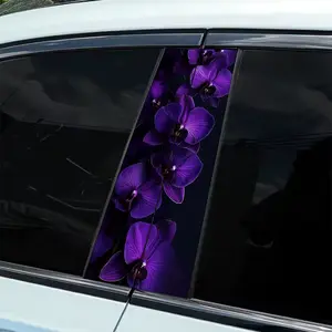 2 pieces dark purple Phalaenopsis themed car sticker - durable vinyl B-pillar protective film, fantasy themed self-adhesive body decoration, easy installation, weather-resistant vehicle accessories, dynamic art design, long-lasting, Car Decorative Sticker