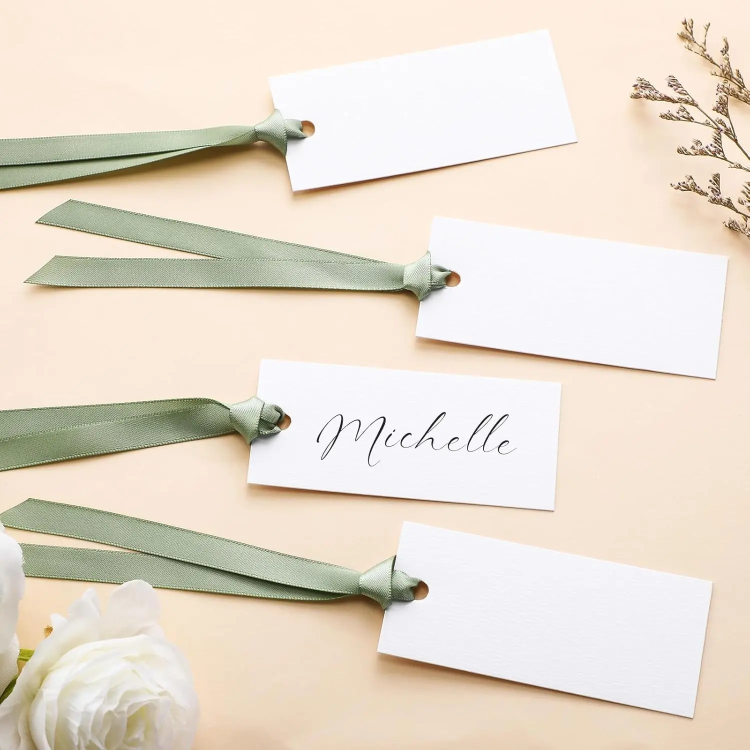80Pcs Name Place Cards for Table Setting Blank Wedding Place Cards with Satin Ribbon 1.57 x 3.54 Inch Hanging Gift Tags for Wedding Dinner Banquet Party Table Setting Supplies Hang Tag Table Decorations