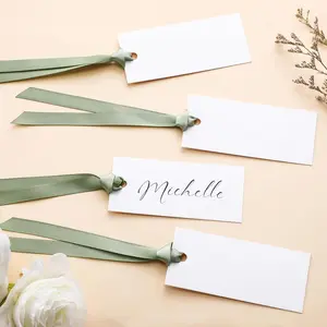 80Pcs Name Place Cards for Table Setting Blank Wedding Place Cards with Satin Ribbon 1.57 x 3.54 Inch Hanging Gift Tags for Wedding Dinner Banquet Party Table Setting Supplies Hang Tag