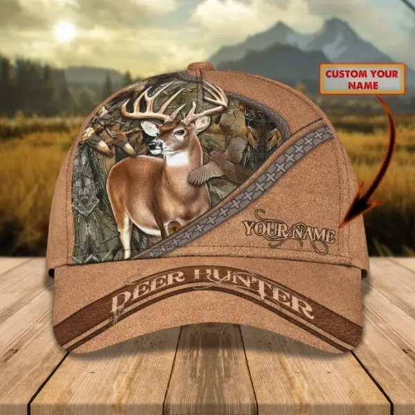 Personalized Father's Day Deer Hunter Deer Hunting Classic Baseball Cap, Custom Name Deer Hunting Hat for Dad, Buck Antler Embroidery Cap, Deer Hunter Gift for Father, Adjustable Outdoor Hunting Cap