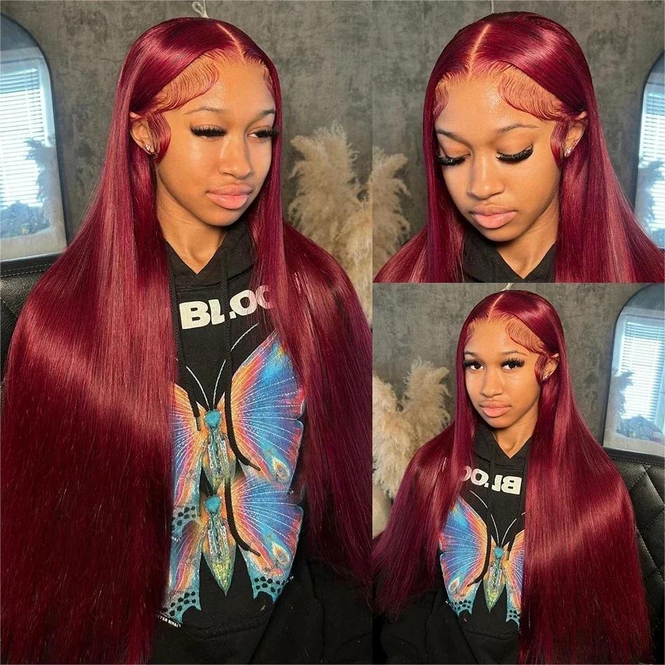 [NEW IN] Hot Star Straight and Body Wave 99J Burgundy Color 13x6 HD Transparent Lace Front Wigs Human Hair Pre Plucked Human Hair for Women