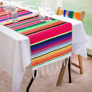 14 x 84 Inch Cotton Fringe Mexican Serape Table Runner for Mexican Party Wedding Decorations
