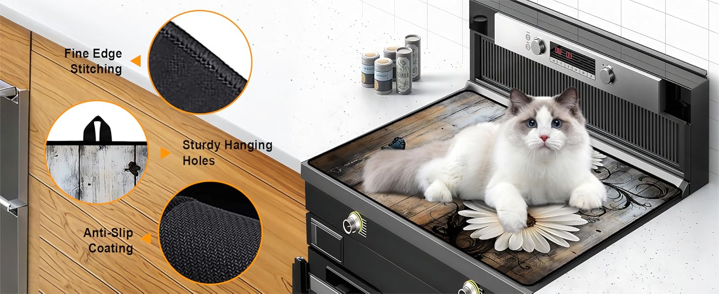 JOYFINITY Heat-Resistant Glass Stove Top Cover with Anti-Slip Rubber Coating – Electric Stove Protector, Scratch-Resistant, Expands Counter Space, Stylish Kitchen Decor (Daisy, 28.4*20.5 in)